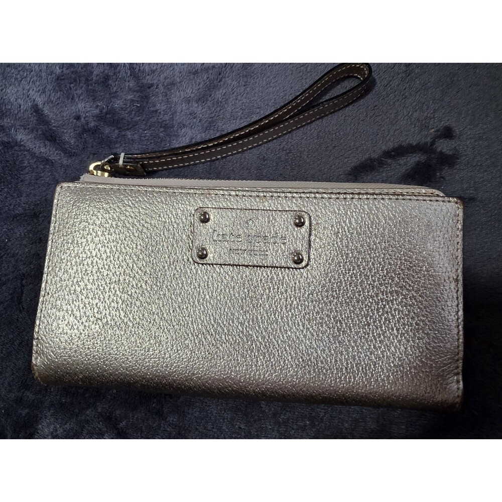 Really Nice KATE SPADE New York Metallic Gold LEATHER Zip Around Wallet VguC
